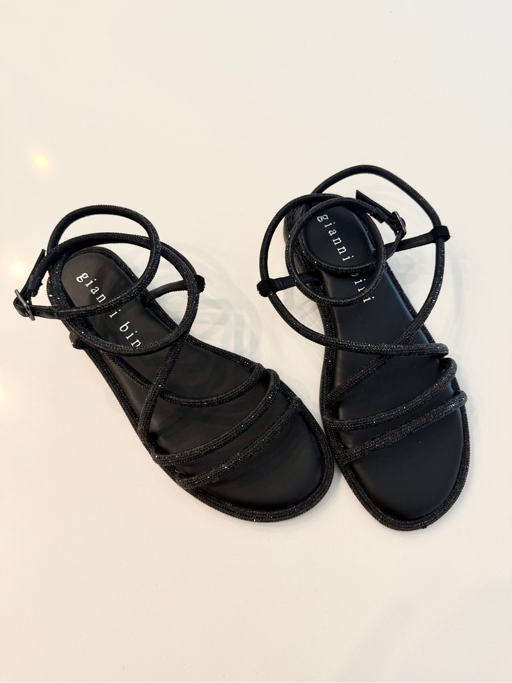 NEW Gianni Bini black bedazzled rhinestone ankle strap sandals size 7
